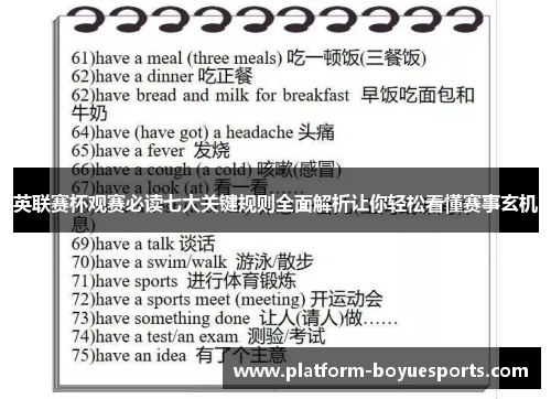 英联赛杯观赛必读七大关键规则全面解析让你轻松看懂赛事玄机